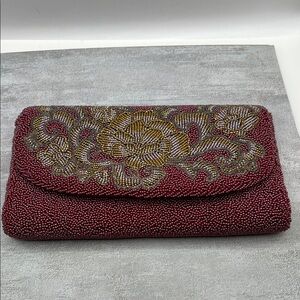 La Regale Red Gold Silver Beaded Clutch Evening Bag Elegant Classic Vintage
